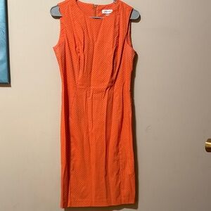 Calvin Klein Vibrant Orange Poka Dot Midi Dress Size 8